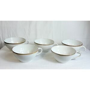 Set of 5 1960s Translucent Porcelain Royalton China Tea Cups with Gold Rim